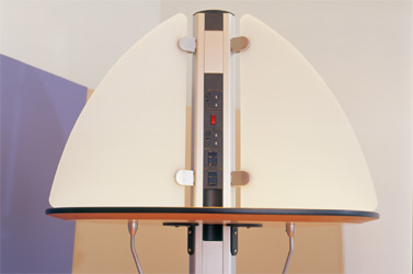 Work counter top supported by technology tower